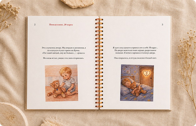 Открытая книга с иллюстрациями